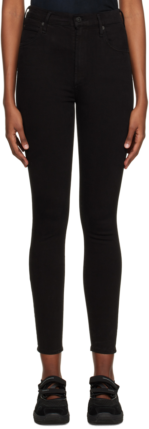 Shop Citizens Of Humanity Black Chrissy High-rise Skinny Jeans In Plush Black