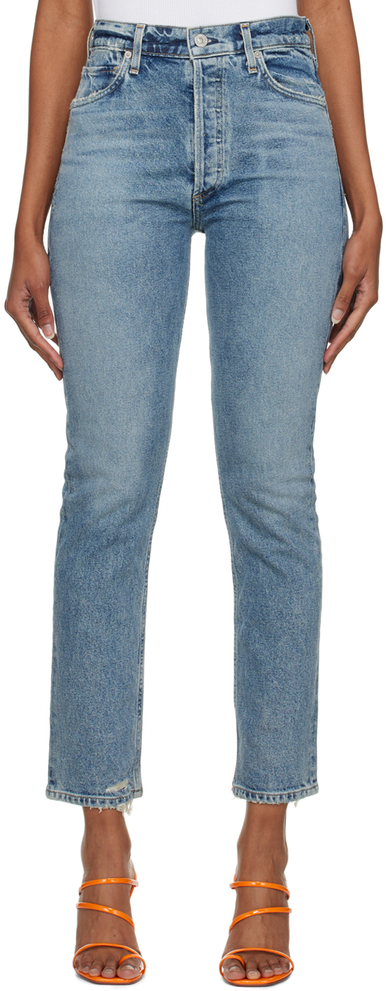 CITIZENS OF HUMANITY BLUE HIGH-RISE STRAIGHT JEANS