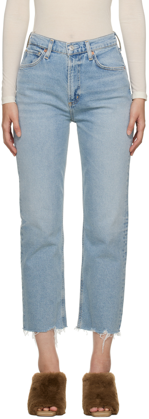 Shop Citizens Of Humanity Blue Daphne Crop Jeans In Checkmate