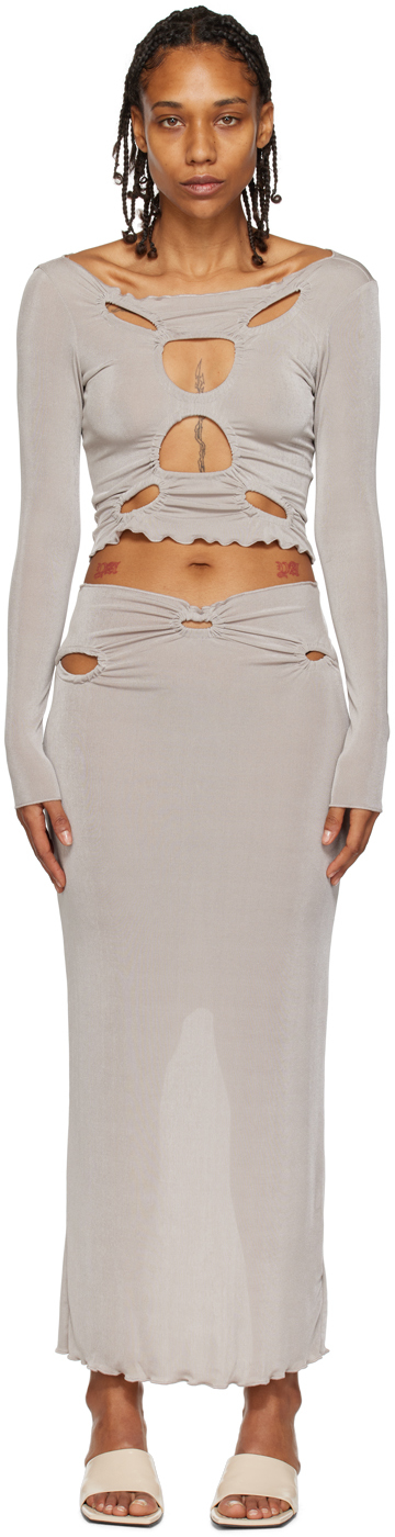 Tyrell Ssense Exclusive Beige Top & Maxi Skirt Set In Grey Beige