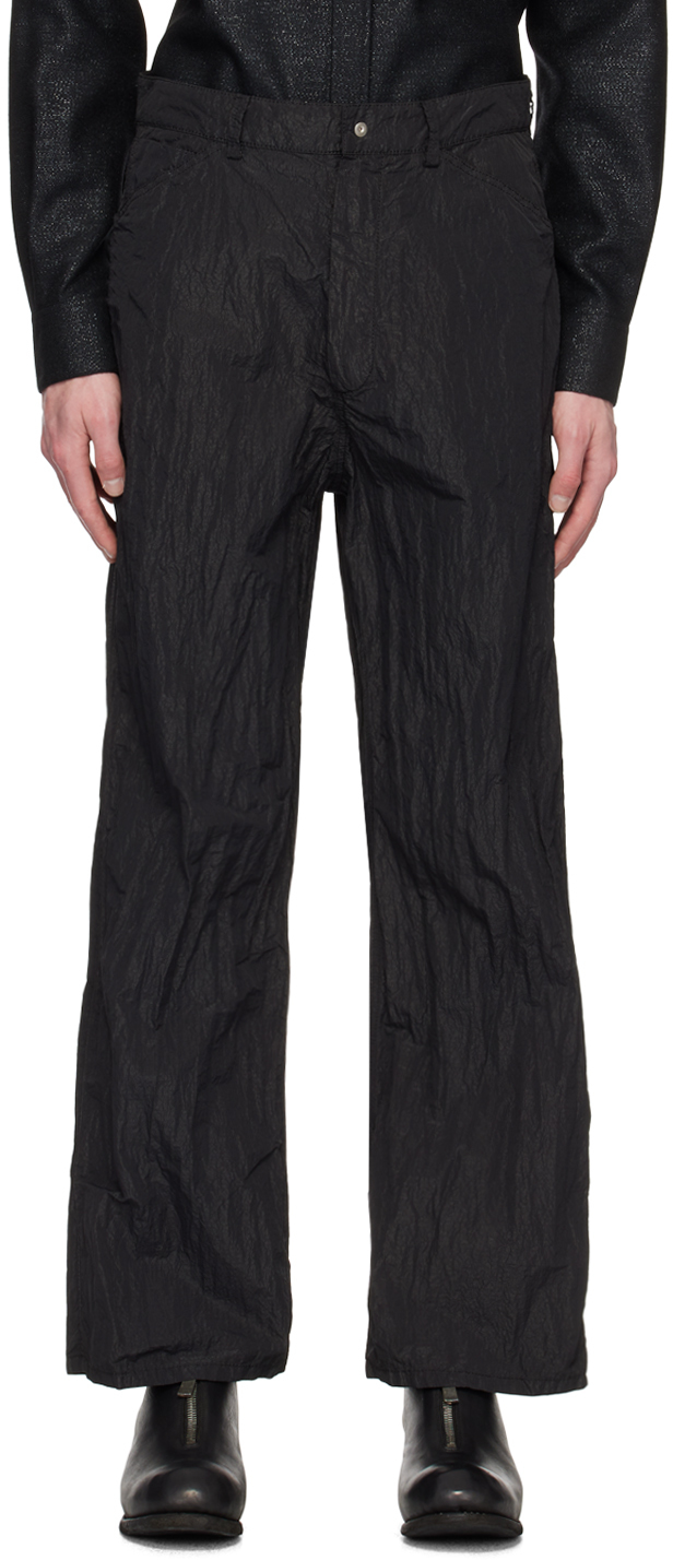 Black Crinkled Trousers by Omar Afridi on Sale