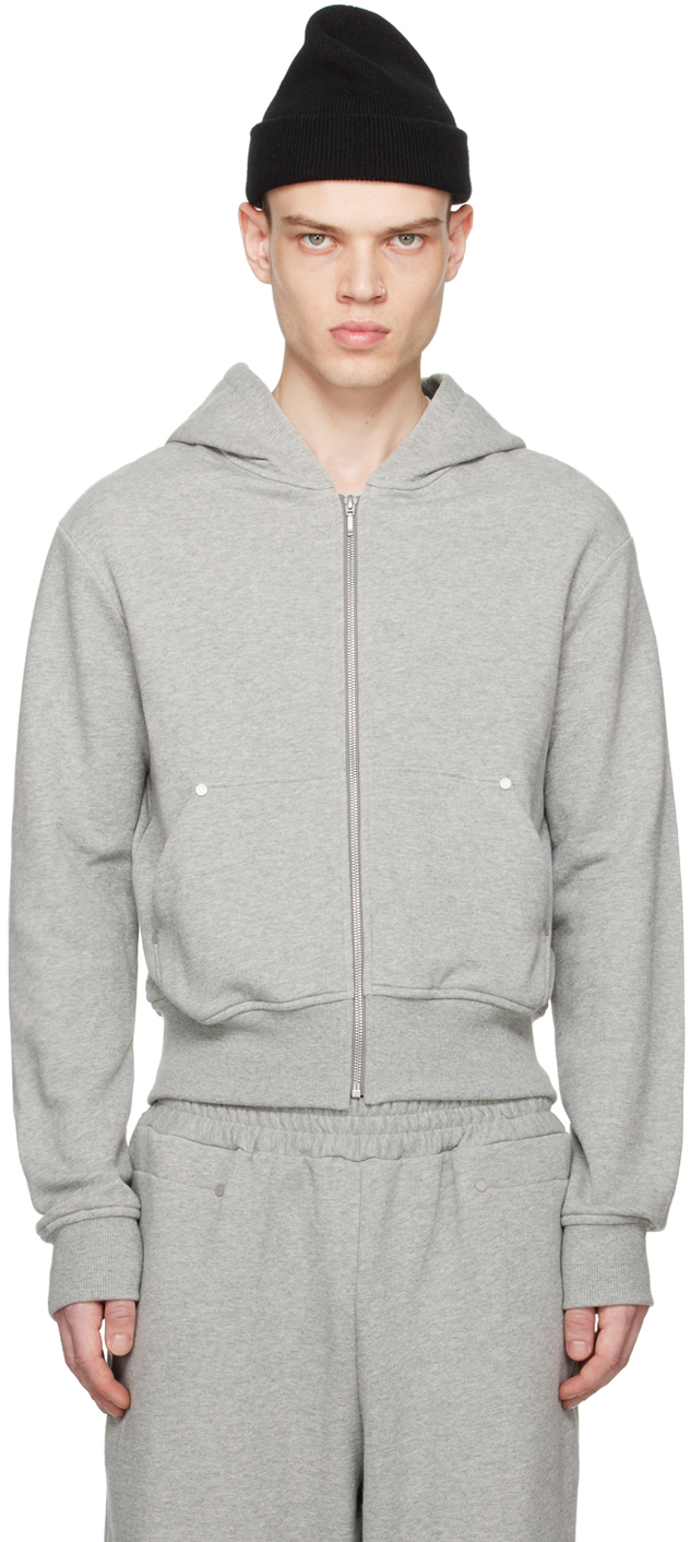 Gray Riveted Zip Hoodie