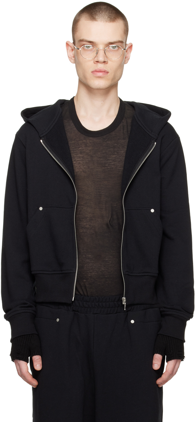 Omar Afridi Black Riveted Zip Hoodie | ModeSens