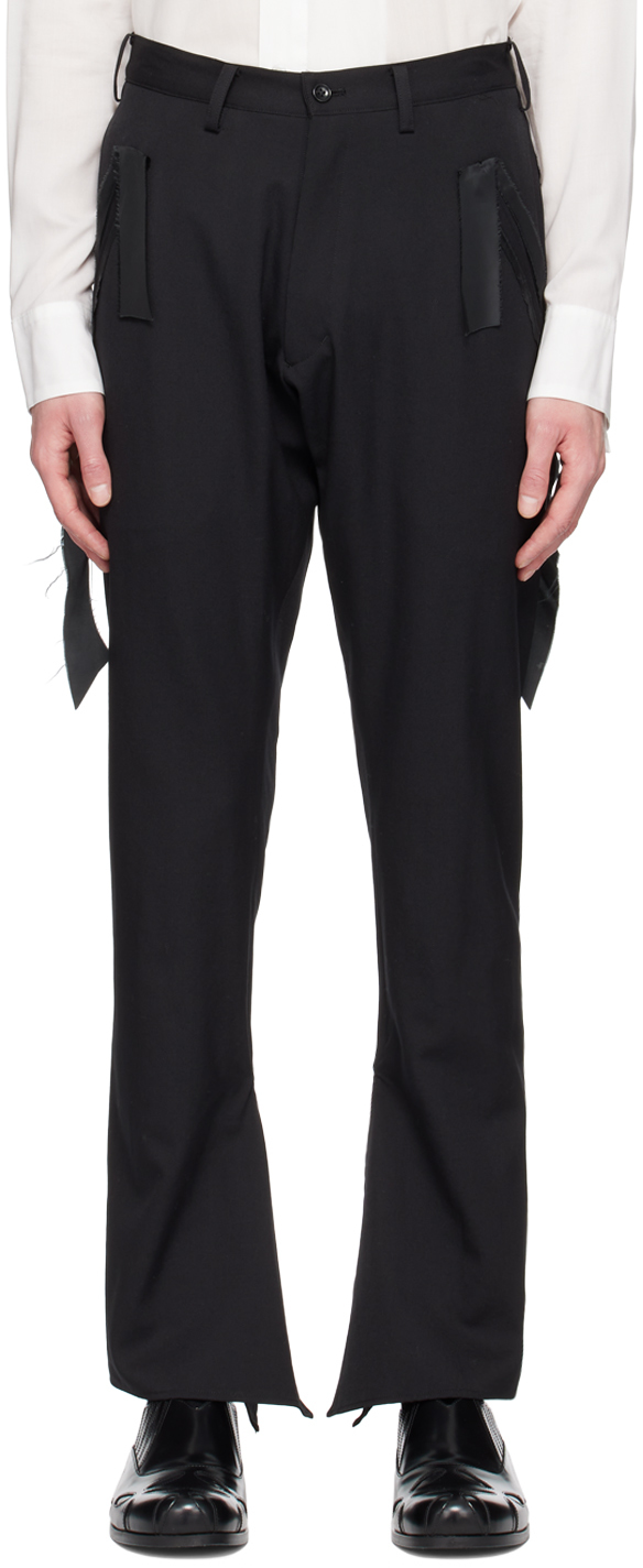 Sulvam: Black Frayed Trim Trousers | SSENSE Canada