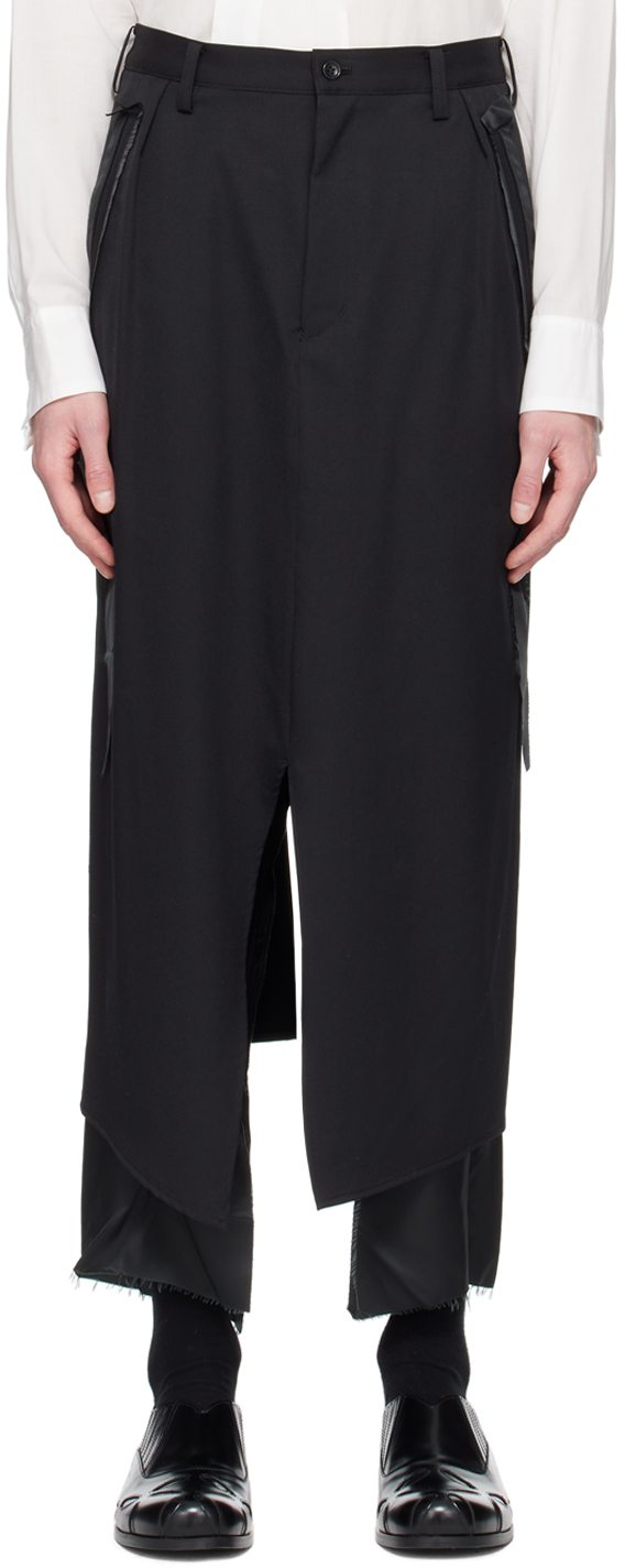 Sulvam: Black Frayed Trim Trousers | SSENSE Canada