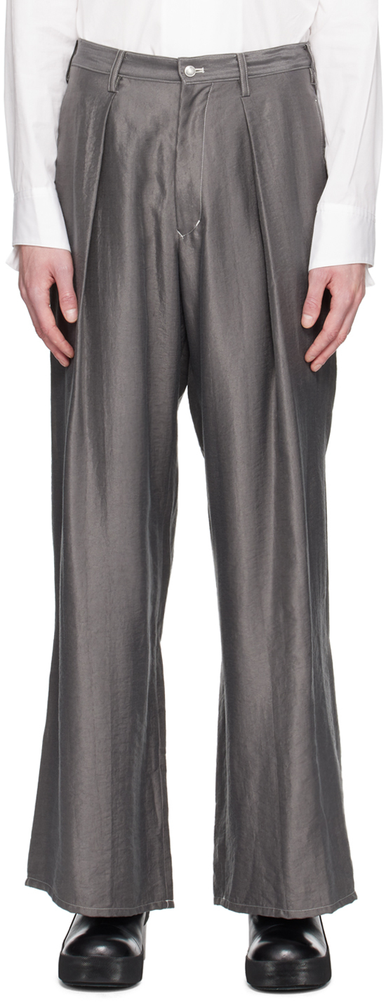 Sulvam Gray Frayed Trim Trousers