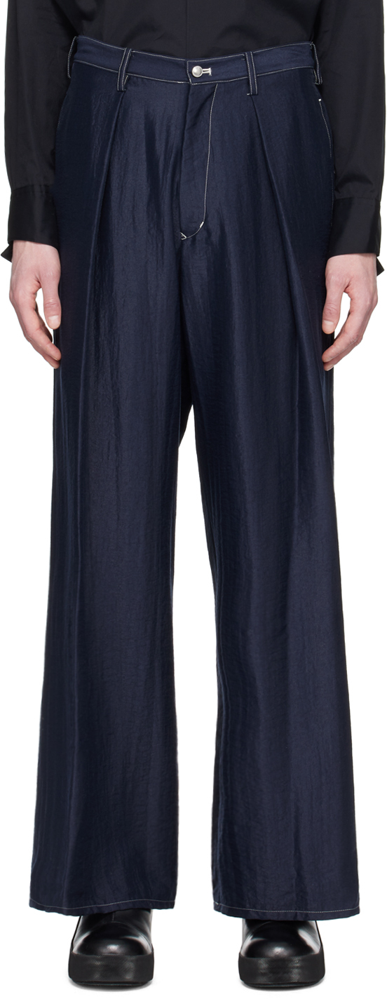 Navy Frayed Trim Trousers