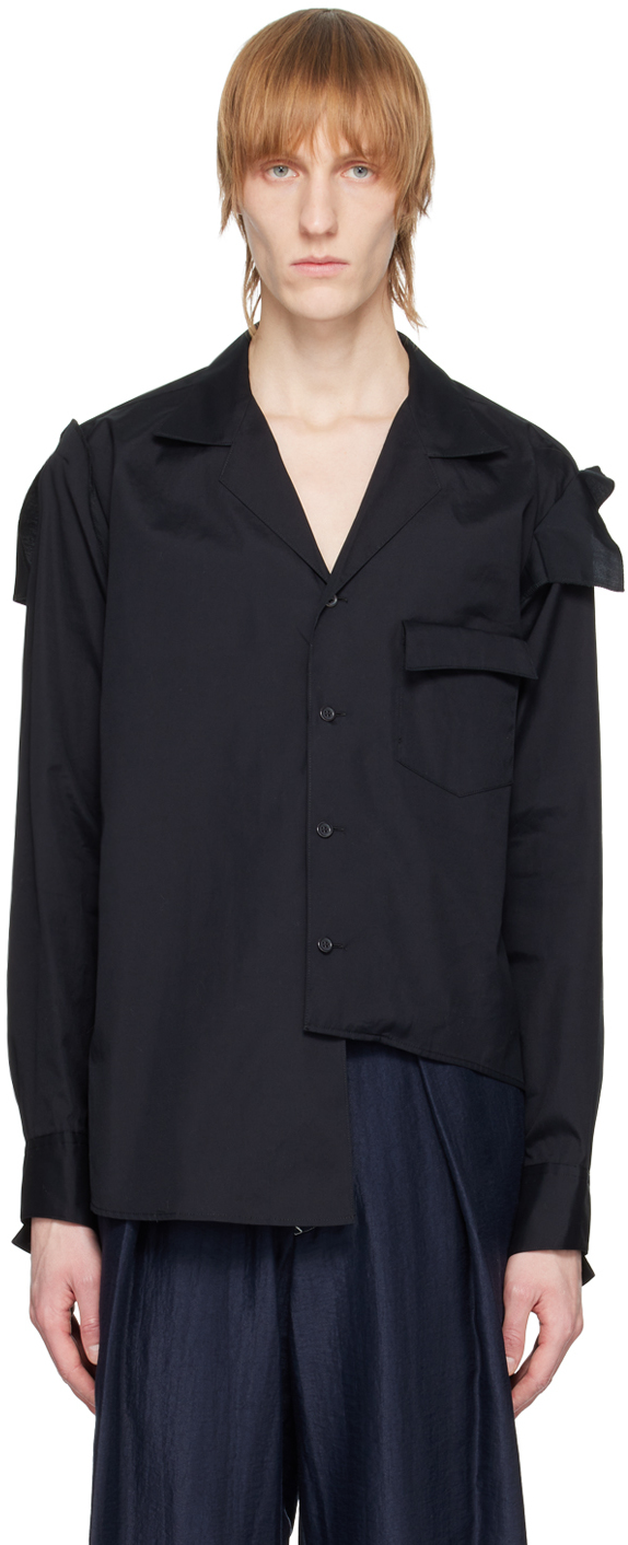 Black Padded Shoulder Shirt by Sulvam on Sale