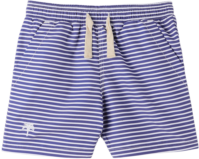 Oas Kids Navy & White Busy Swim Shorts In Blue