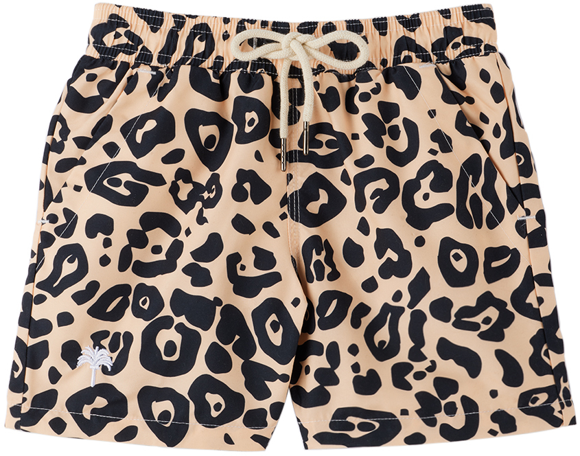 Oas Kids Beige Leopard Swim Shorts