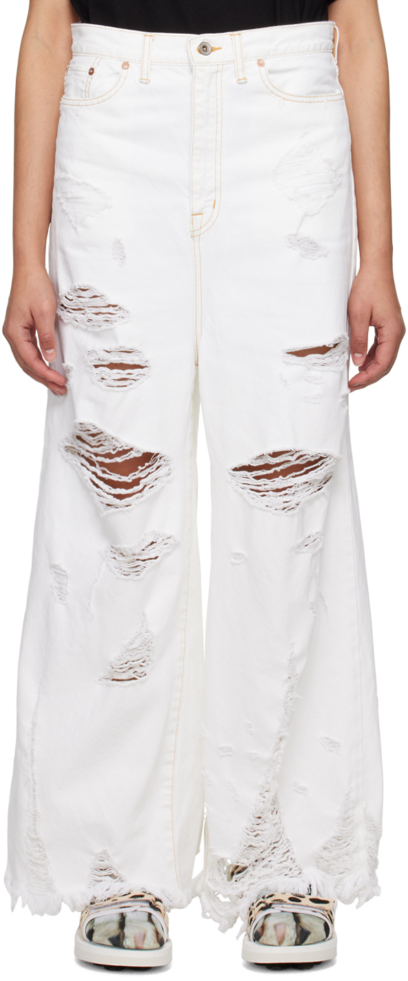 Doublet White Destroyed Jeans | ModeSens