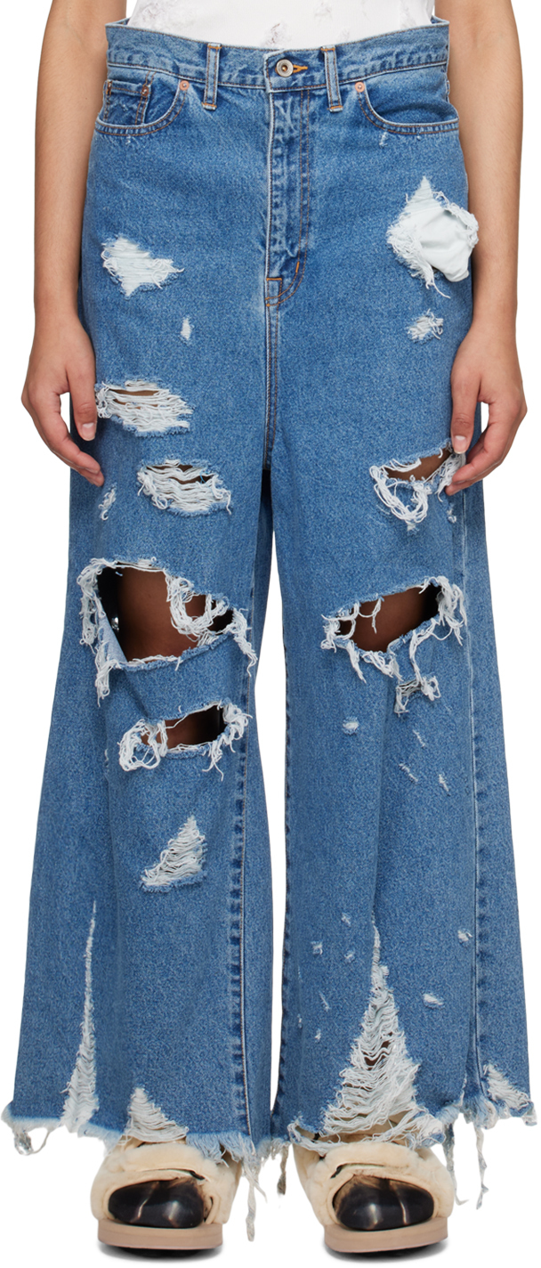 Doublet: Blue Destroyed Jeans | SSENSE