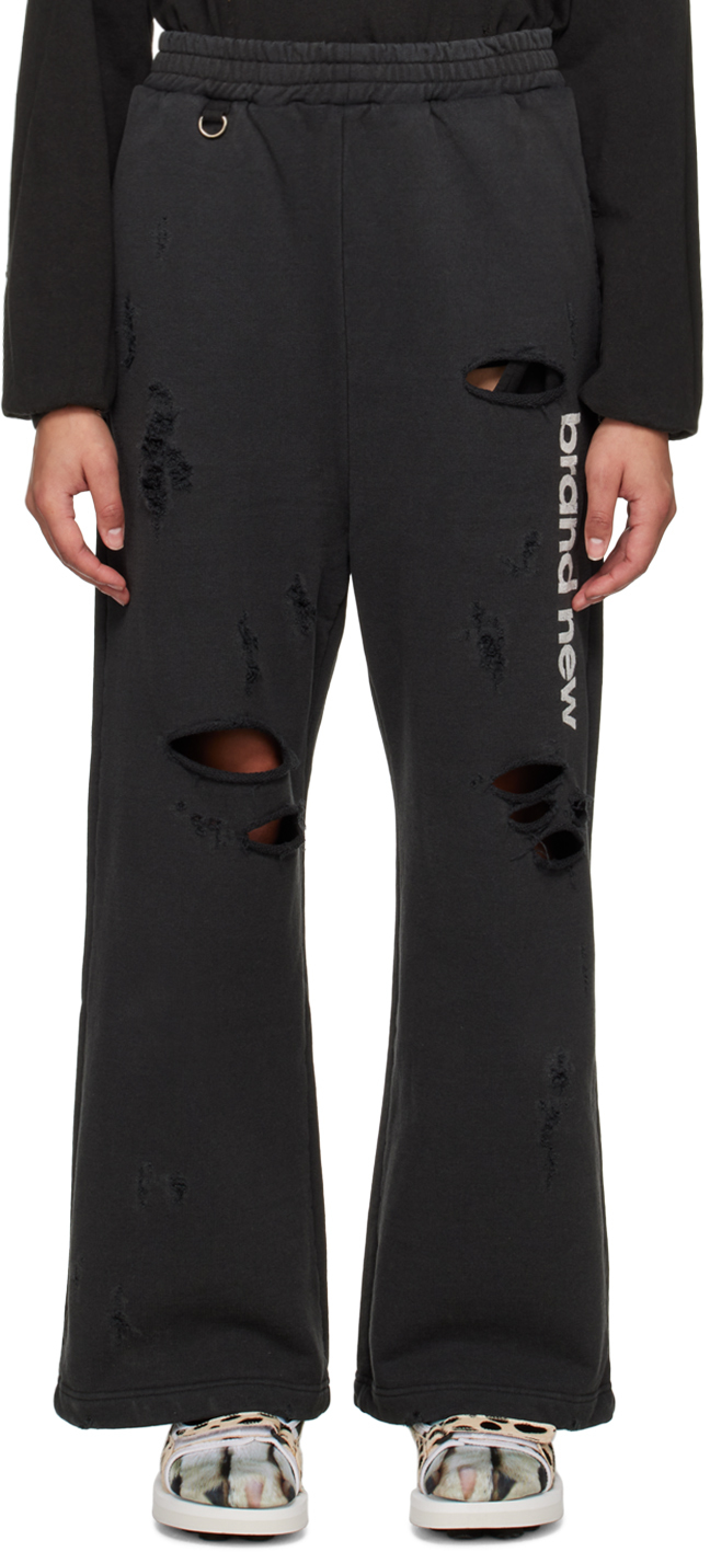 Black Destroyed Lounge Pants by Doublet on Sale