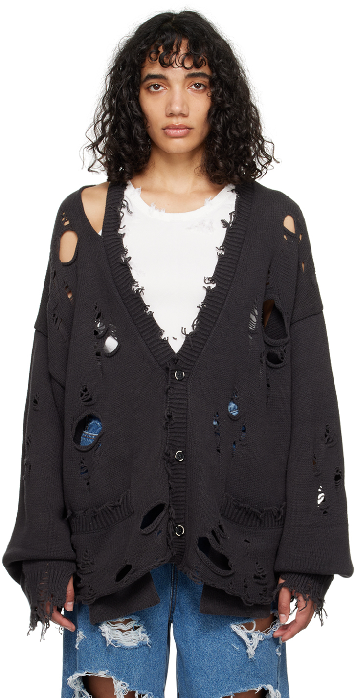 Black Destroyed Cardigan by Doublet on Sale