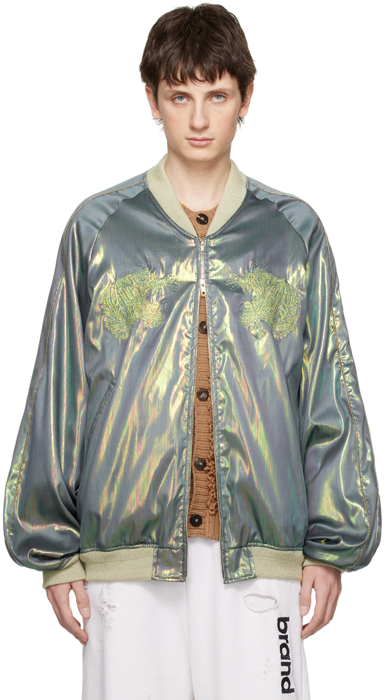 Doublet Tiger Embroidery Front Zip Hologram Souvenir Jacket In