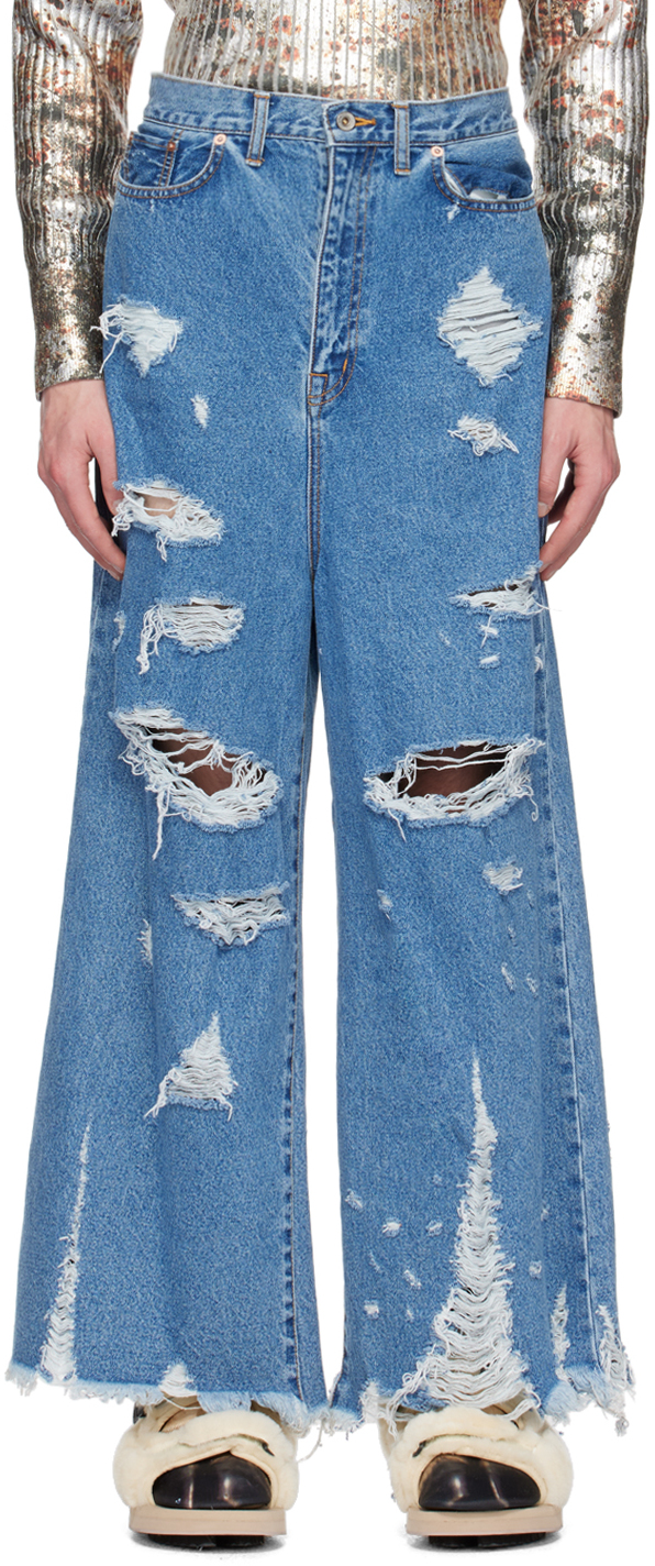 Doublet: Indigo Destroyed Jeans | SSENSE