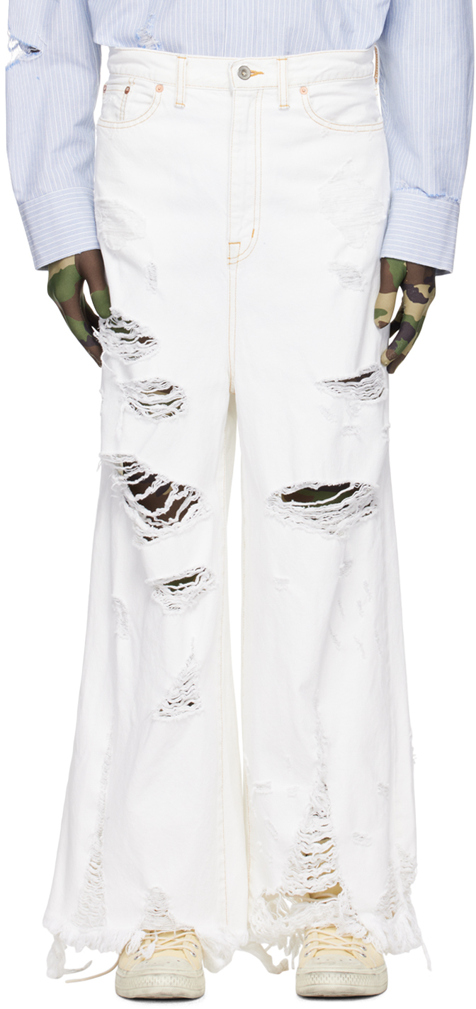 Doublet White Destroyed Jeans | ModeSens