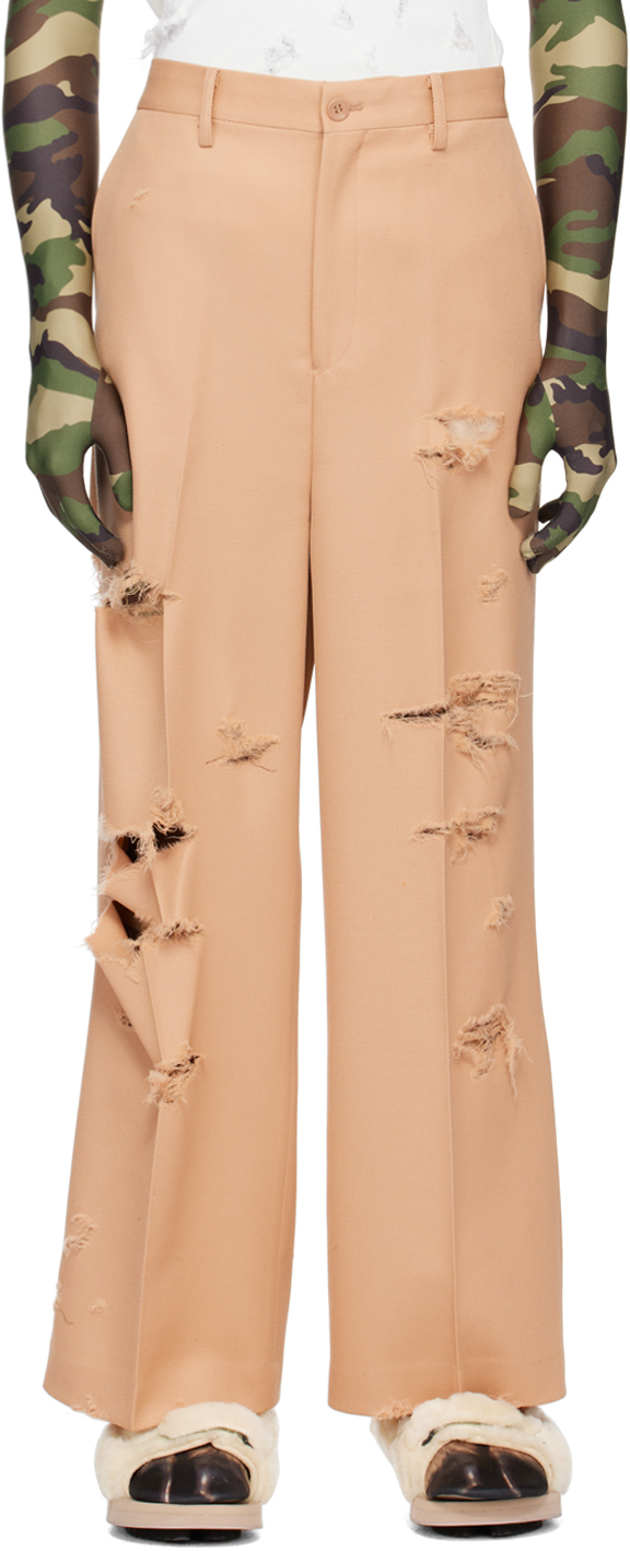 Beige Destroyed Trousers by Doublet on Sale