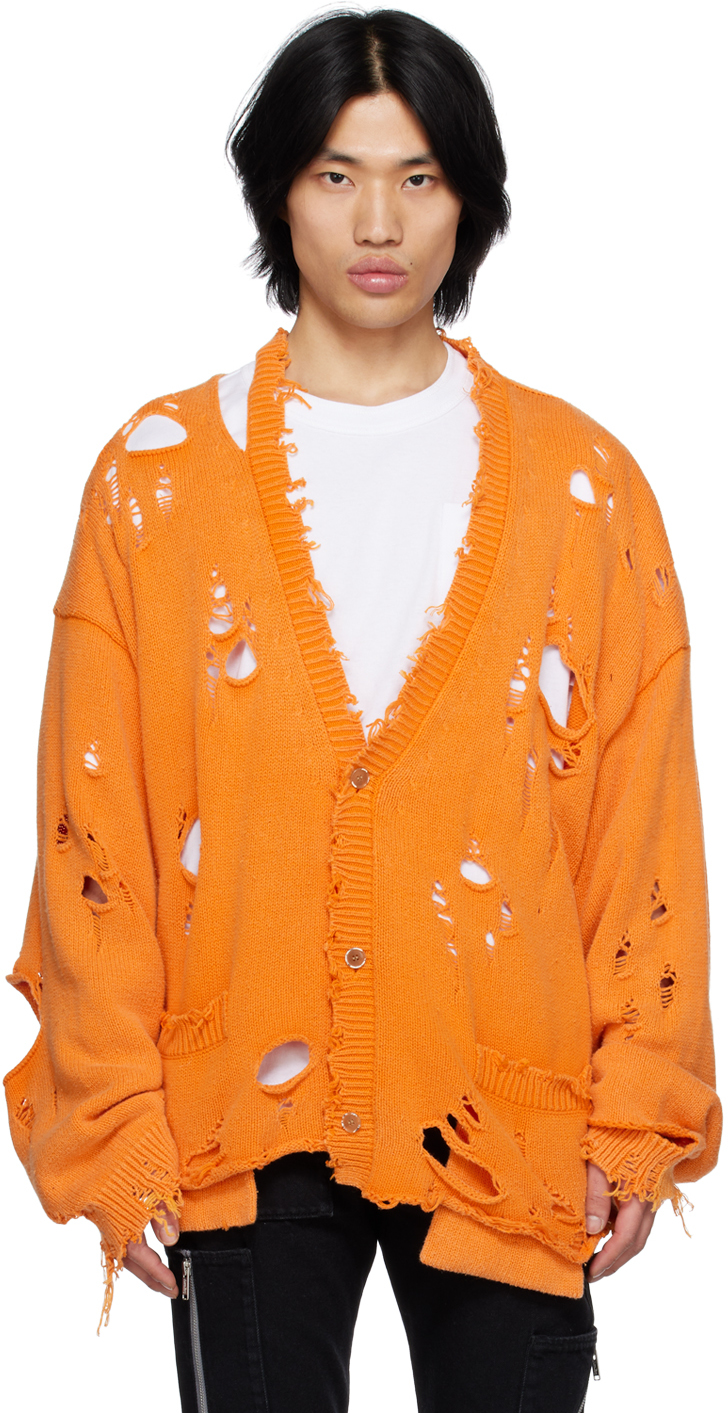 Doublet: Orange Destroyed Cardigan | SSENSE Canada
