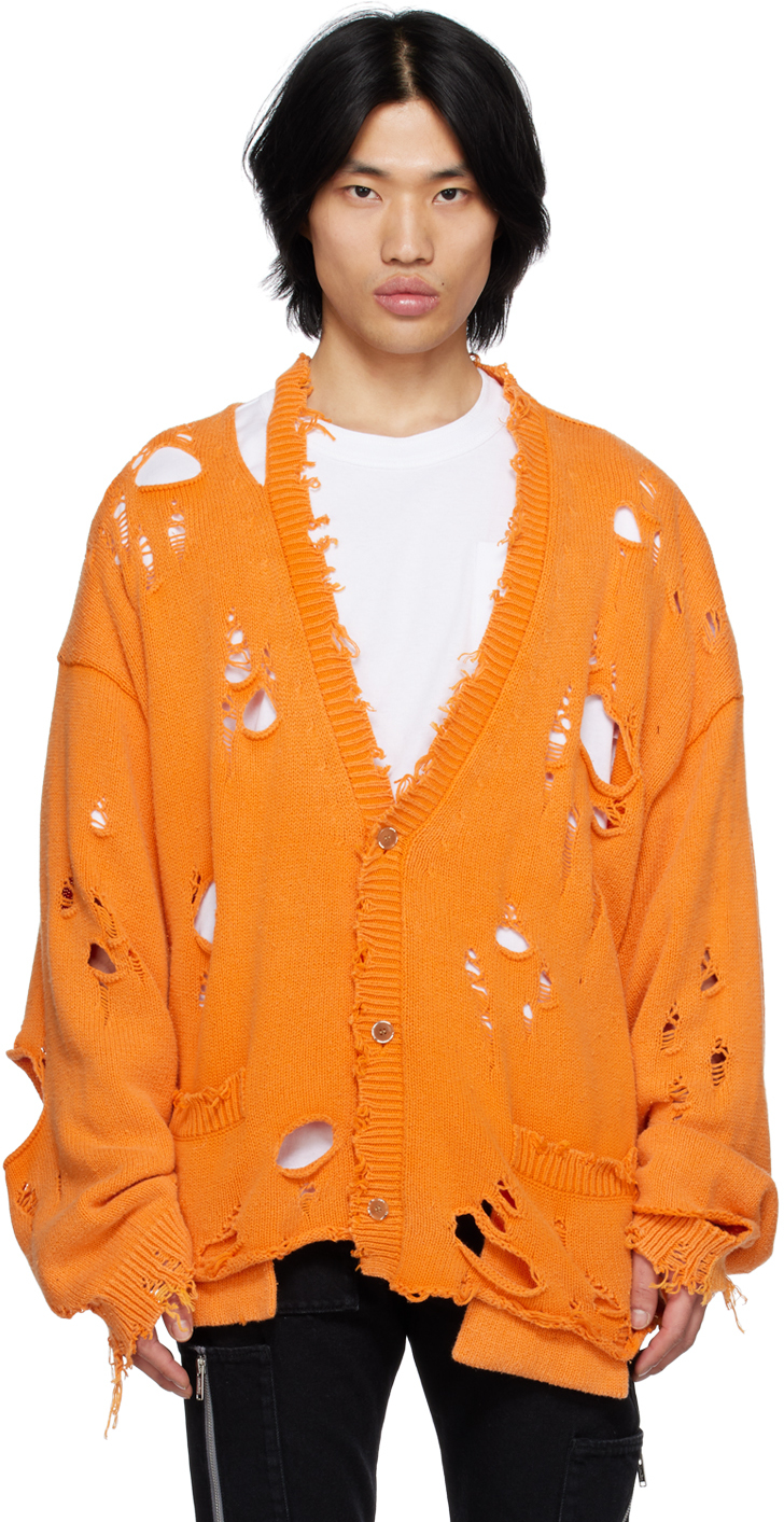 Doublet: Orange Destroyed Cardigan | SSENSE