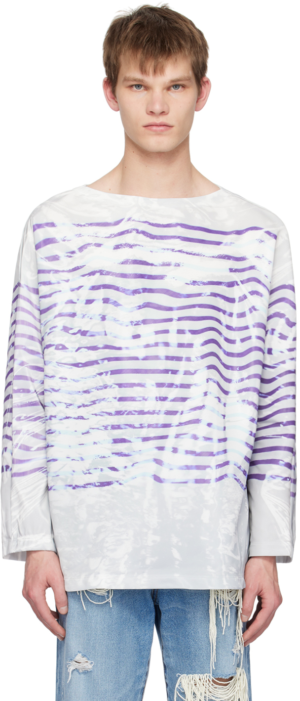 Shop Doublet Gray & Purple Mirage Basque Long Sleeve T-shirt In White/blue