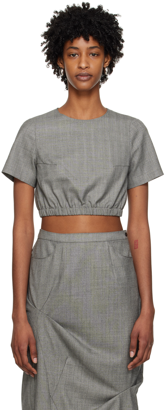★ADERERROR★ Flut cropped tshirt Gray Gray Flut T-Shirt by ADER error on Sale