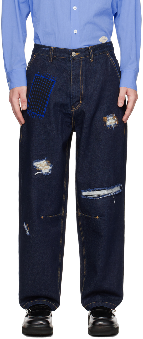 Navy Embroidered Jeans