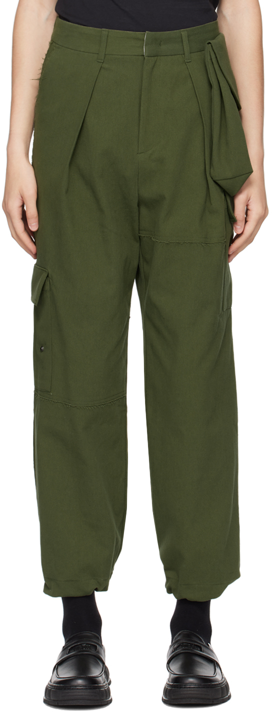 Ader Error Khaki Paneled Cargo Pants In Green