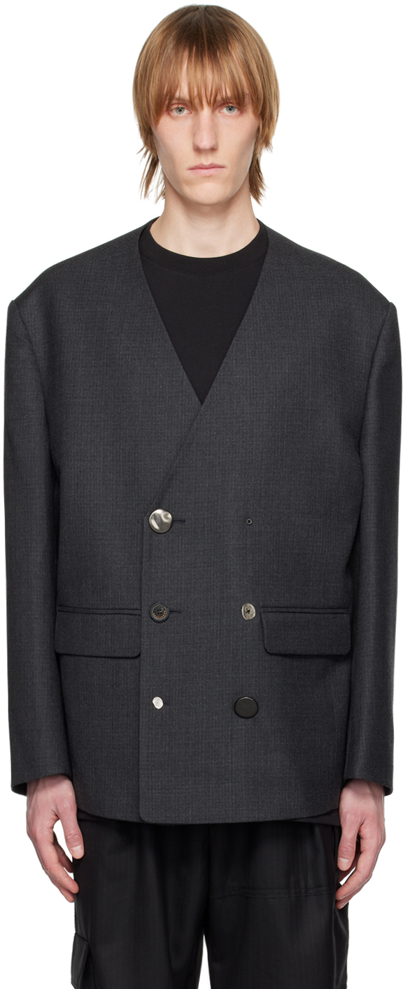 ADER error: Gray Y-Neck Blazer | SSENSE