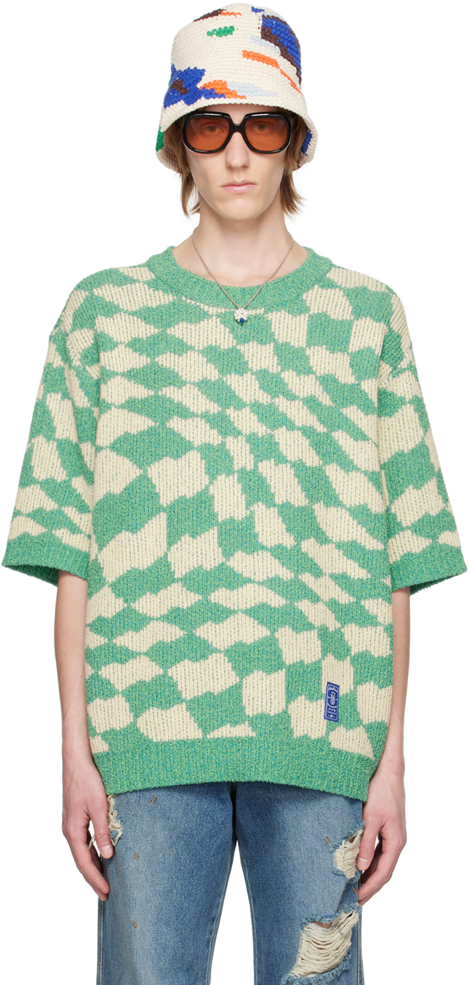 Shop Ader Error Green & White Wave Sweater