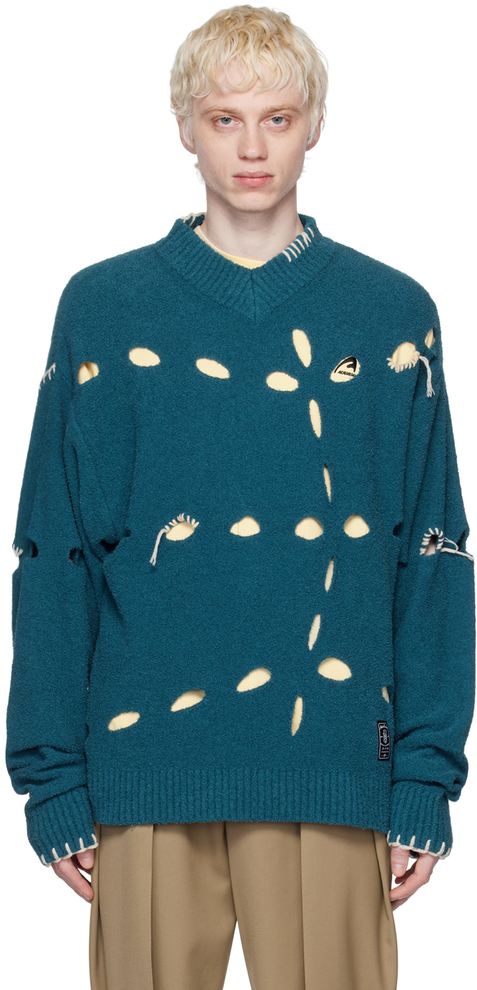 ADER error: Blue Perforated Sweater | SSENSE UK