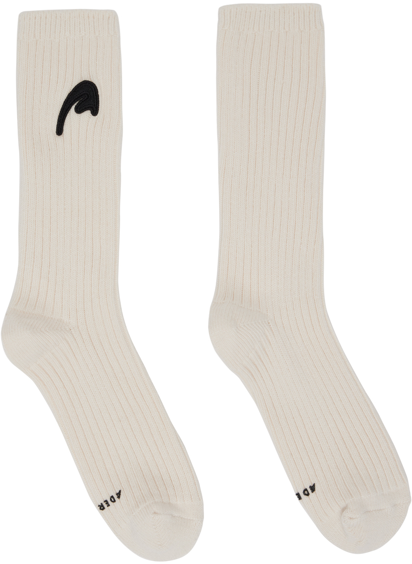 Ader Error Off-white A-peec Logo Socks In Ivory
