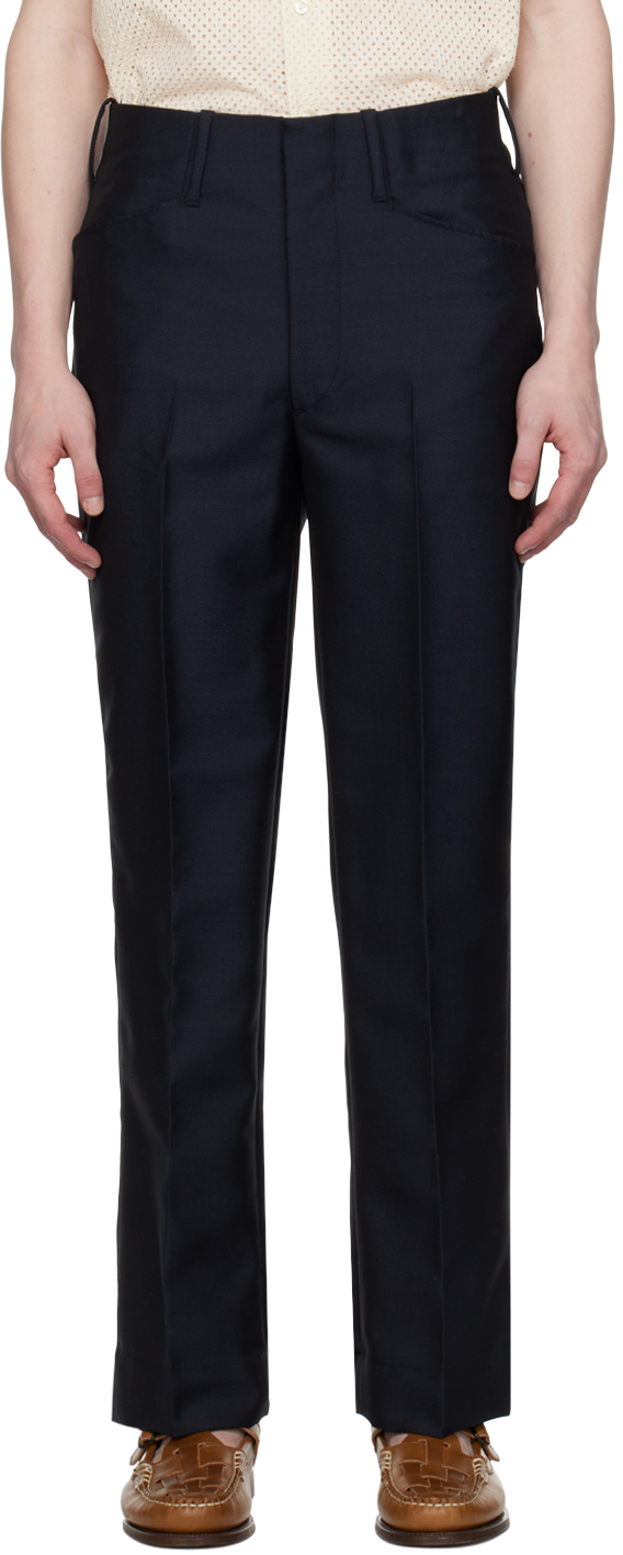 Factor S Navy Creased Trousers SSENSE UK