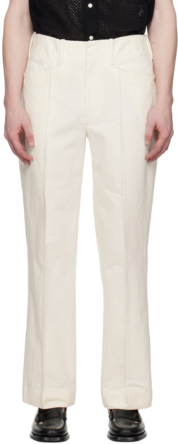 Factor's Off-White Oxford Canvas Pintuck Trousers