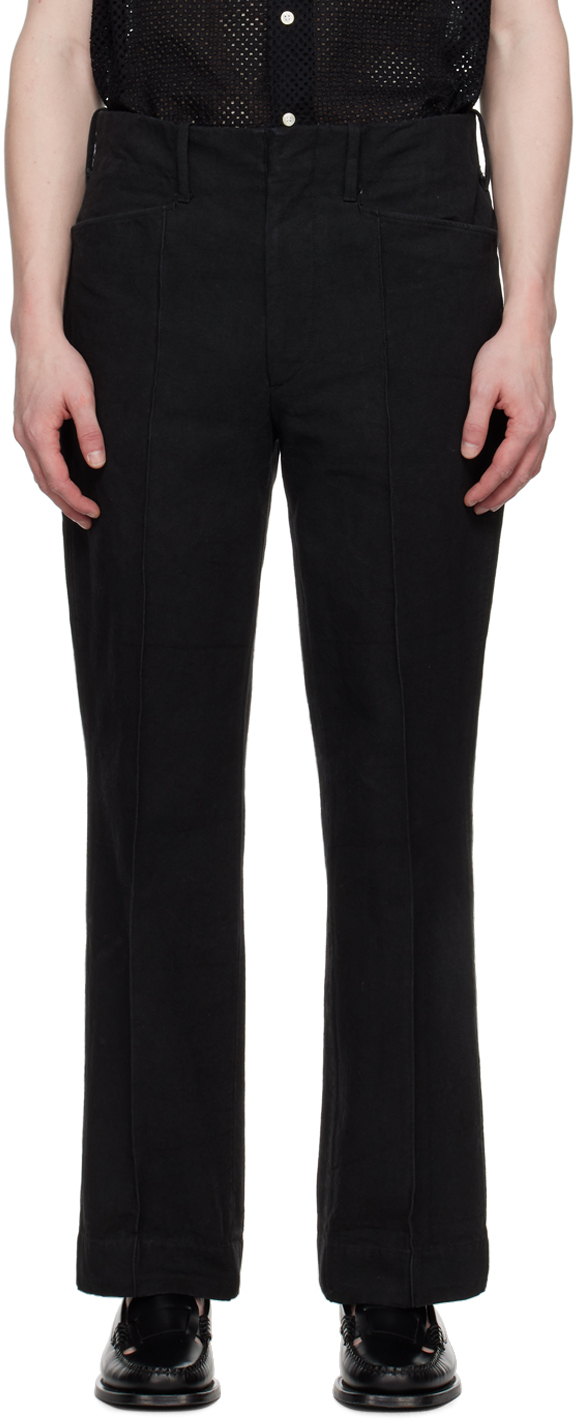 Factor's Black Oxford Canvas Pintuck Trousers