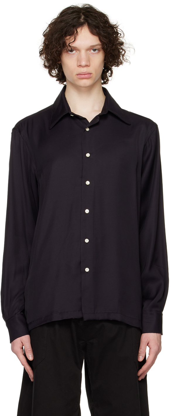 Black Washer Twill Long Sleeve Shirt