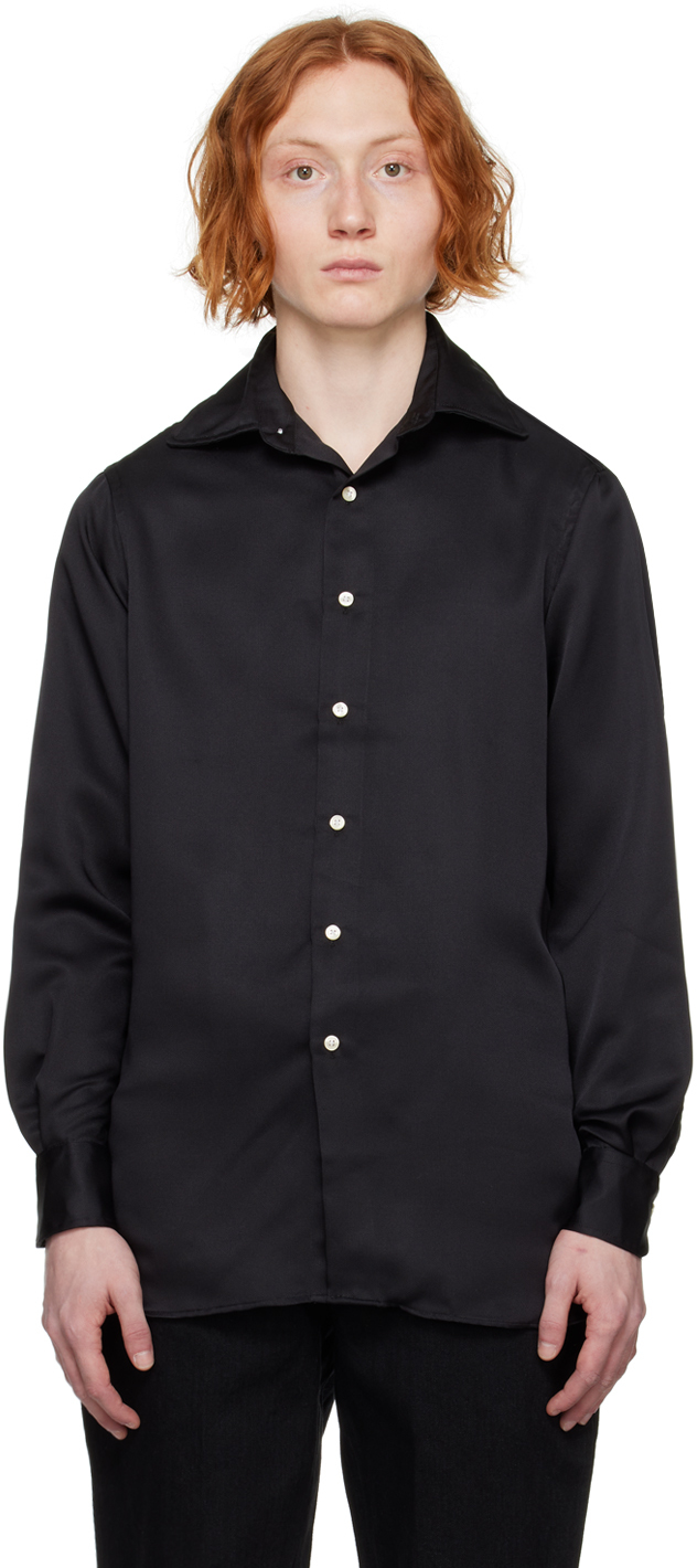 Factor's: Black Silk Long Sleeve Dress Shirt | SSENSE Canada