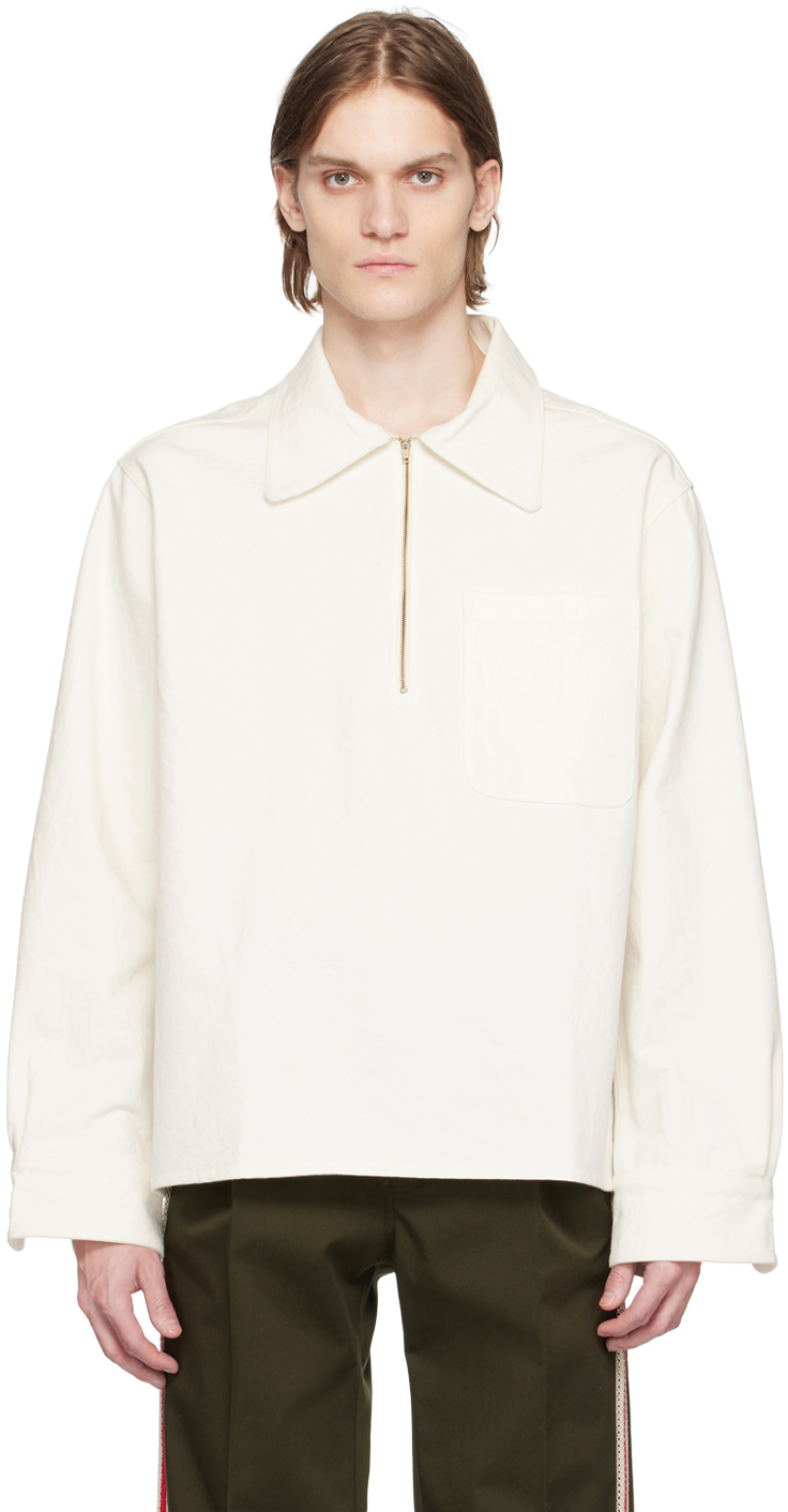 Factor's Off-White Oxford Canvas Zip Sweater