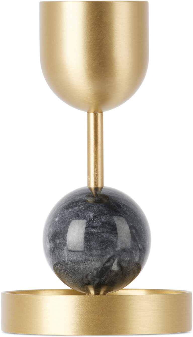 Black Blaze Gold & Grey Fountain Candle Holder In Charcoal