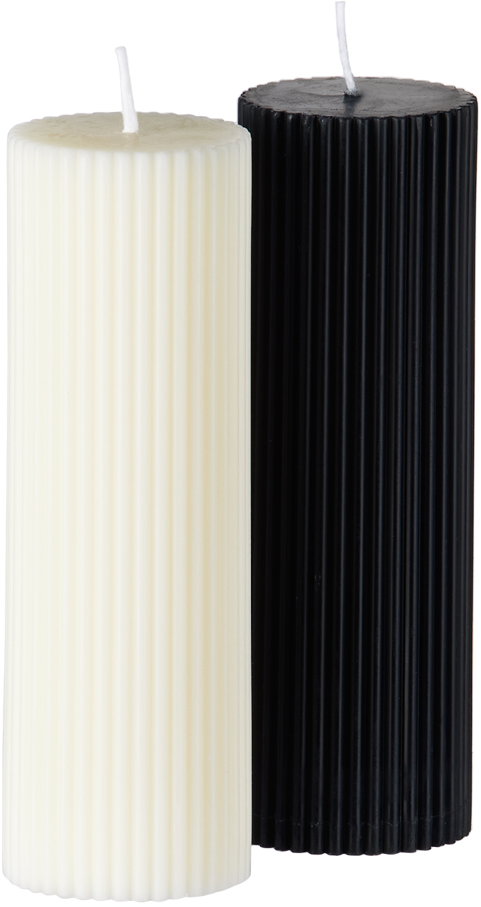 BLACK BLAZE BLACK & WHITE WIDE COLUMN PILLAR PARTY CANDLE SET