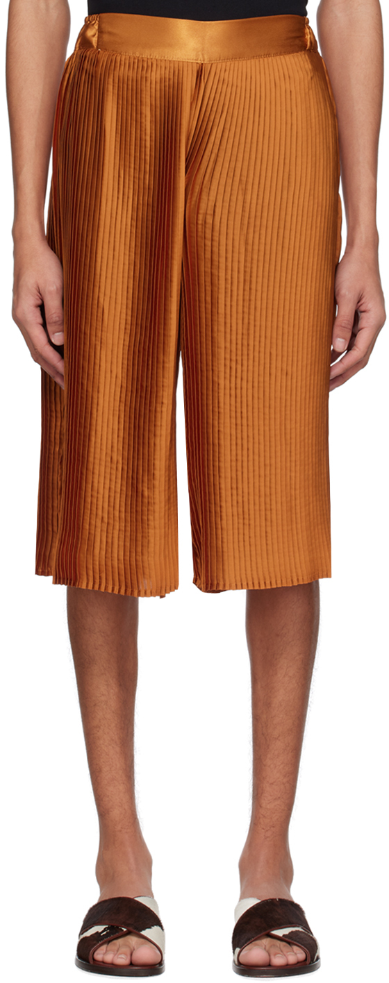 Lukhanyo Mdingi Orange Pleated Shorts