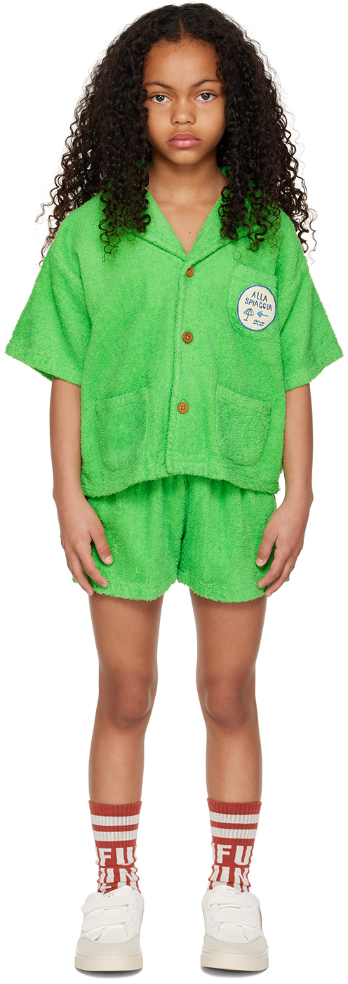 Wander & Wonder Kids Green Shirt & Shorts Set In Lime
