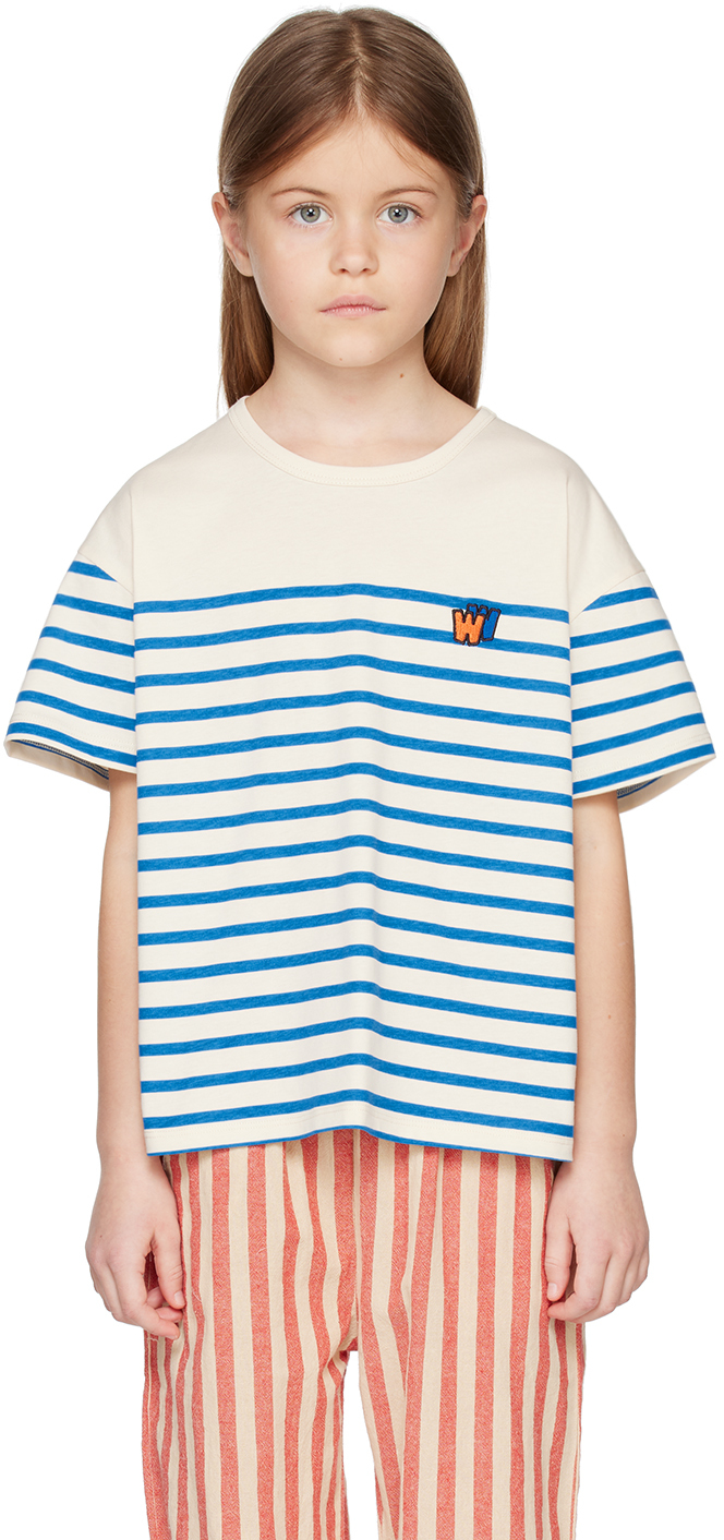 Wander & Wonder Kids Beige & Blue Striped T-shirt