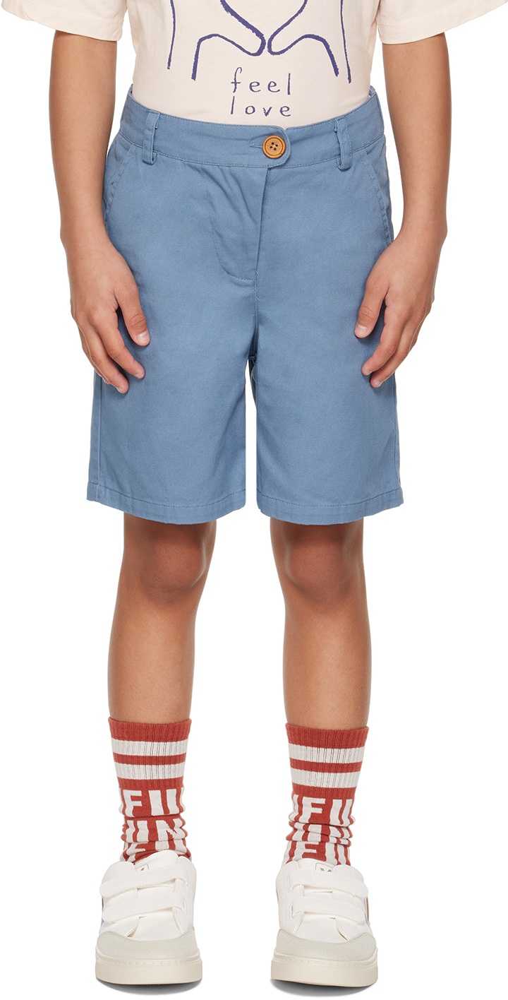 Wander & Wonder Kids Blue Four-pocket Shorts In Mist Blue