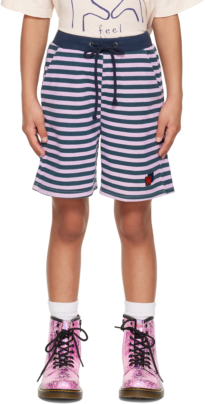 Wander & Wonder Kids Purple & Green Striped Shorts In Mist Stripe