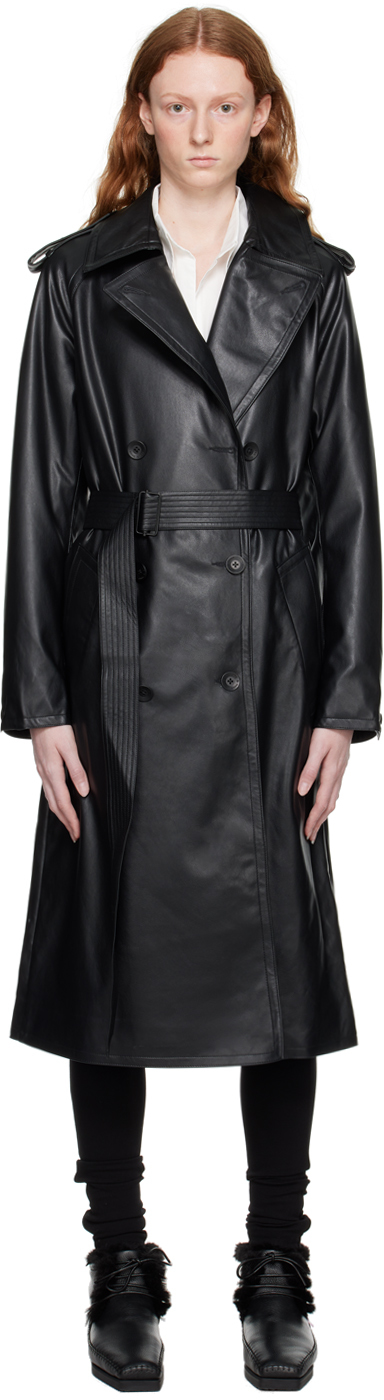 rag & bone Black Gwyn Faux-Leather Trench Coat