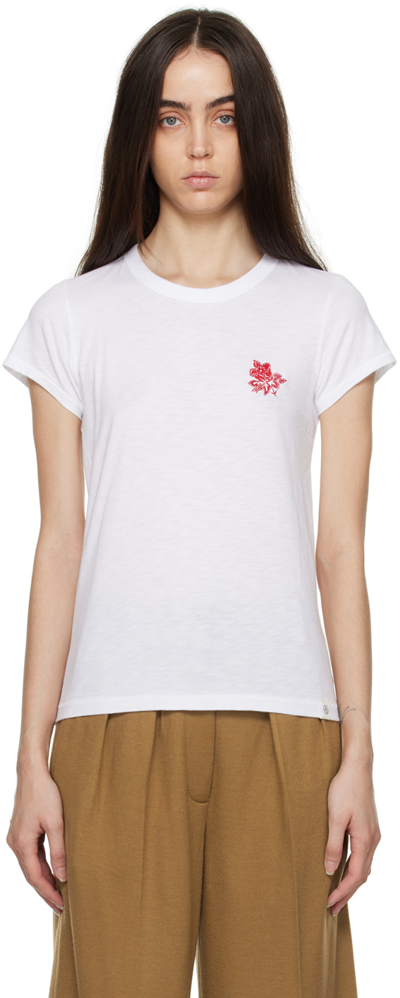 rag & bone White Embroidered T-Shirt