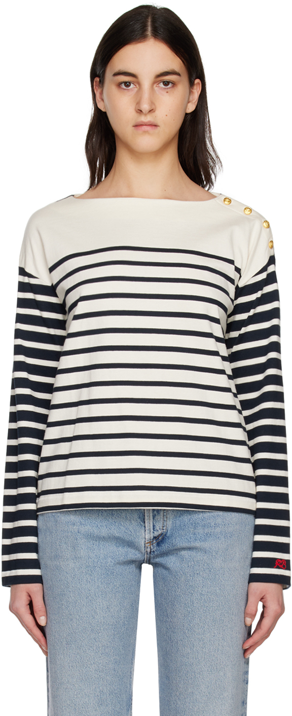 rag & bone Navy & Off-White Striped Long Sleeve T-Shirt