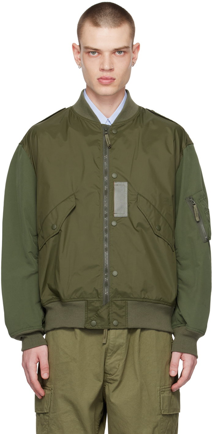 Khaki Paneled Bomber Jacket by Comme des Garçons Homme on Sale