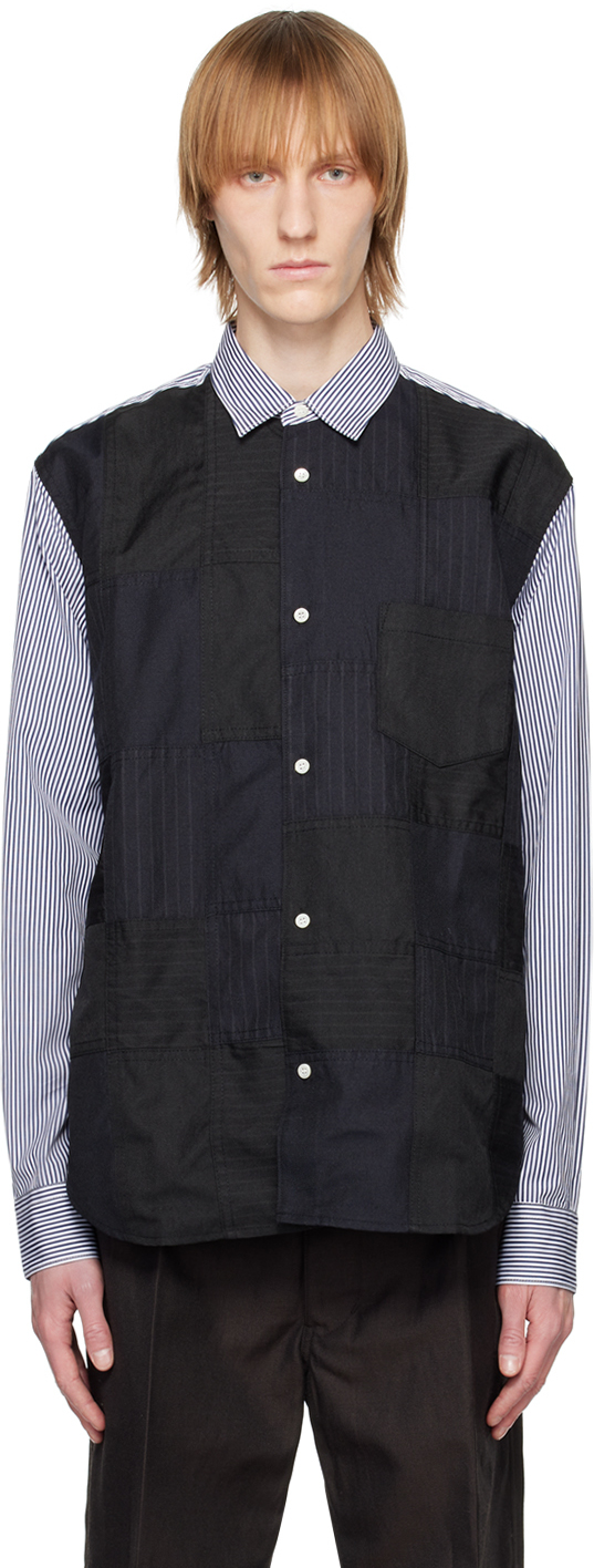 Comme Des Garçons Homme Deux Patchwork Striped Shirt In Blue